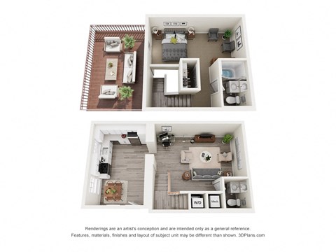 1 bedroom, 1 bathroom townhome floor plan | 844 Sq. Ft. at Crogman School Lofts in Atlanta, GA